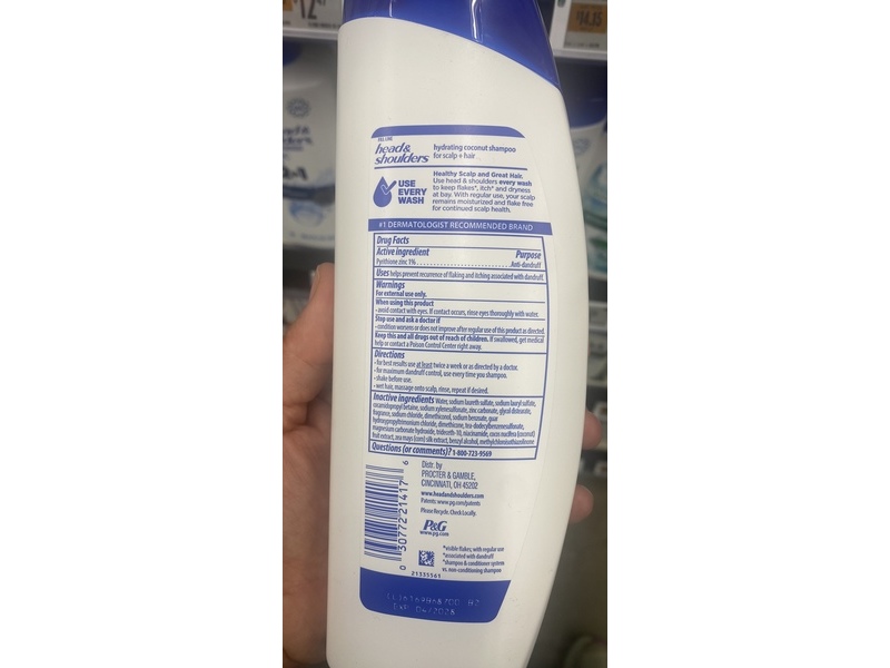 Head & Shoulders Hydrating Dandruff Shampoo, Coconut, 12.5 fl oz/370 mL