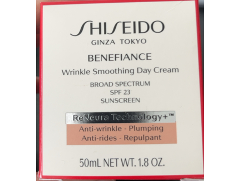 Shiseido Benefiance Wrinkle Smoothing Day Cream, Anti Wrinkle Plumping, SPF 23, 1.8 oz/50 mL