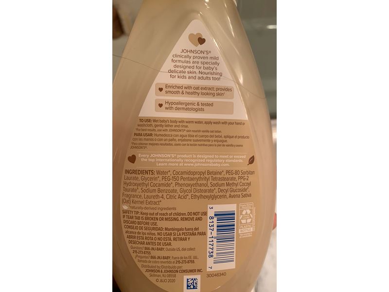 Johnson's Skin Nourish Wash, Vanilla Oat, 16.9 fl oz/500 mL