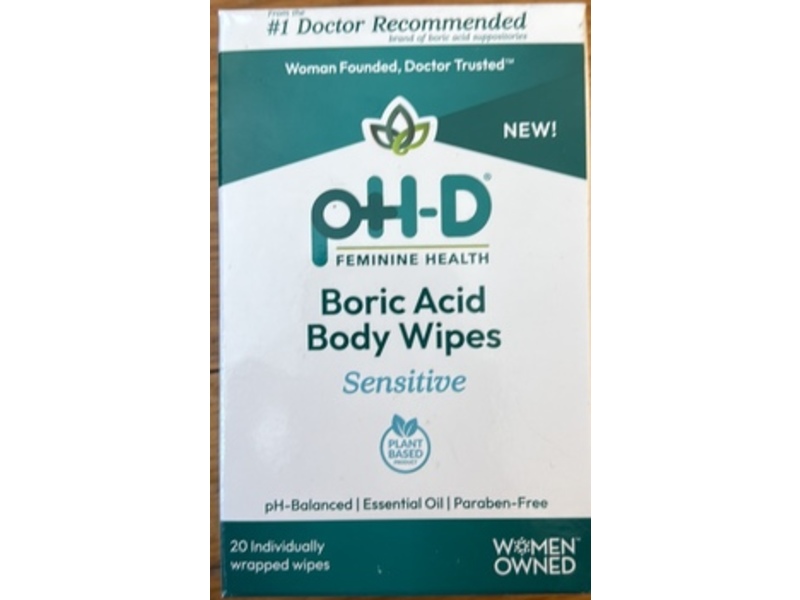 pH-D Feminine Health Support Body Wipes, Boric Acid, 20 Count