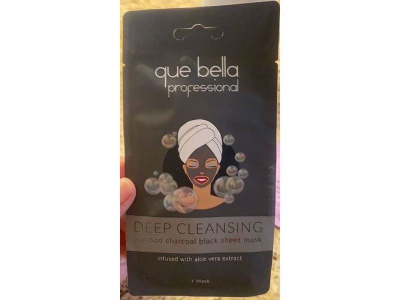 Que Bella Professional Deep Cleansing Sheet Mask, Bamboo Charcoal Black, 1 Count