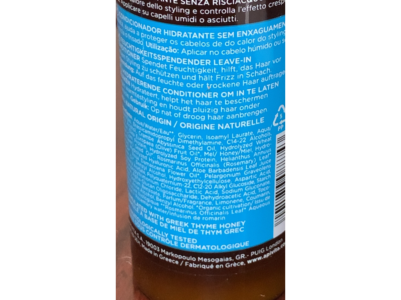 Apivita Hydration Moisturizing Leave-in Conditioner, 3.38 fl oz/100 mL