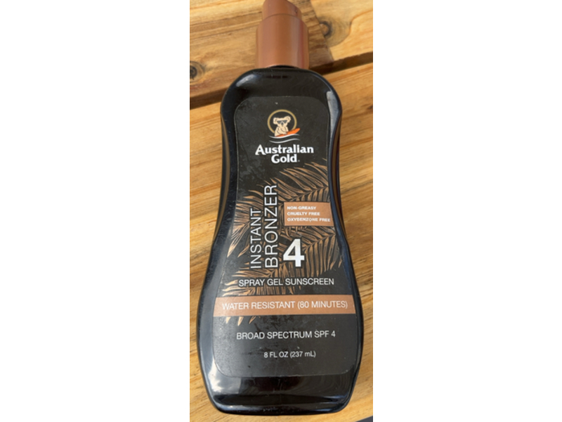 Australian Gold Spray Gel Sunscreen, Instant Bronzer, SPF 4, 8 fl oz/237 mL