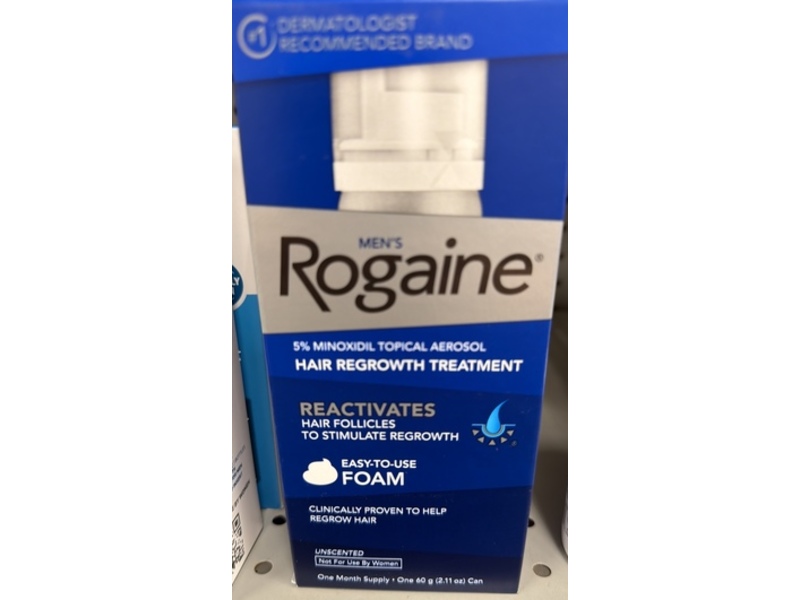 Men’s Rogaine Hair Regrowth Treatment Foam, 5% Minoxidil, Unscented, 2.11 oz/60 g