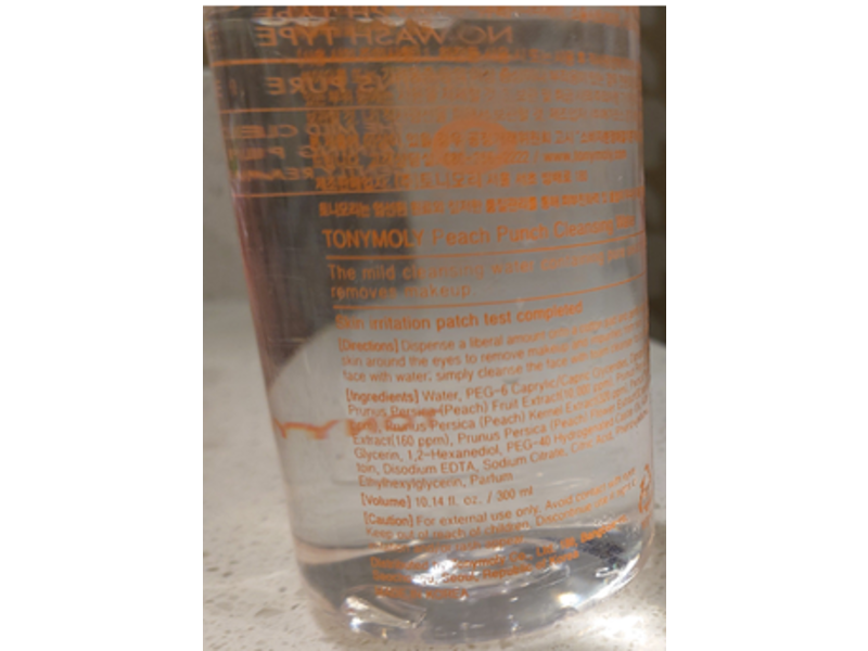 TonyMoly Peach Punch Cleansing Water, 12 oz/300 mL