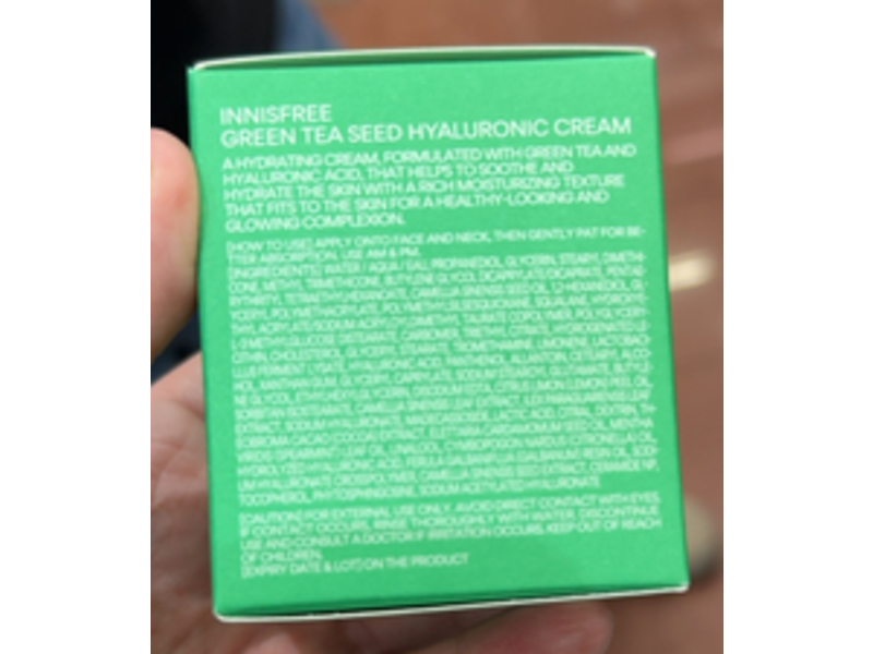 Innisfree Hydrate + Glow Hyaluronic Cream, Green Tea Seed, 1.69 fl oz/50 mL