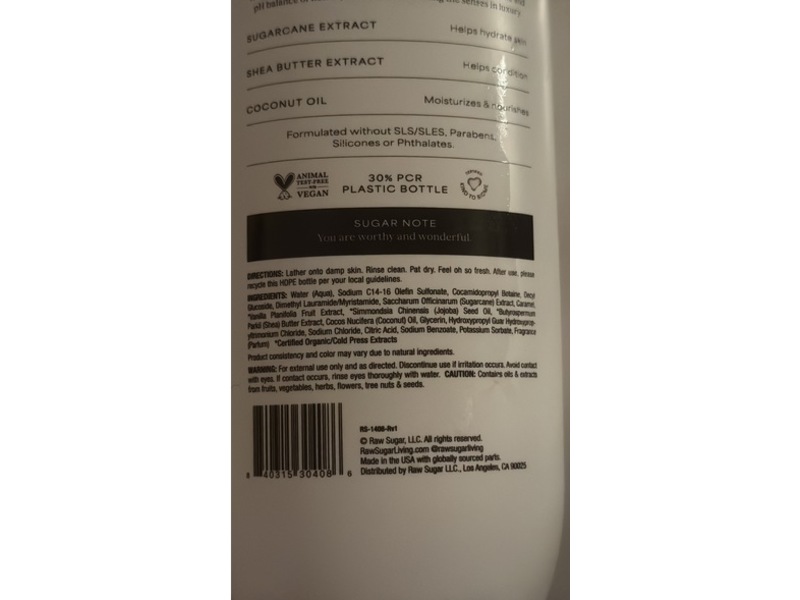 Raw Sugar Gentle & Hydrating Body Wash, Caramel Vanilla Delight, 20 fl oz/591 mL