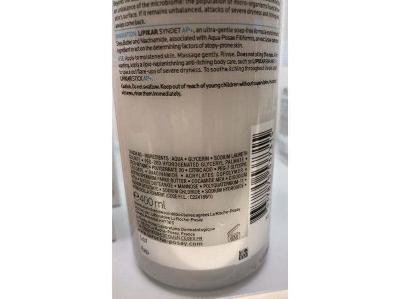 La Roche-Posay Lipikar Ap+ Syndet Anti-Itching Lipid-Replenishing Body Cleansing Cream, 400 ml