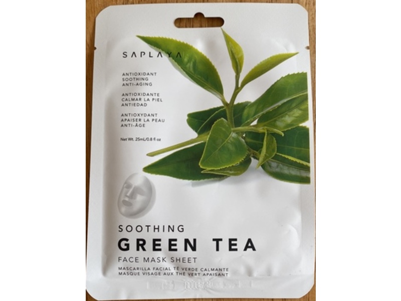 Saplaya Soothing Face Mask Sheet, Green Tea, 0.8 fl oz/25 mL