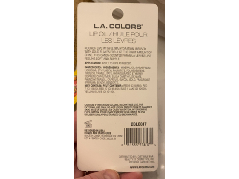 L.A. Colors Moisturizing Lip Oil, Sweetie, 0.16 oz/4.5 g