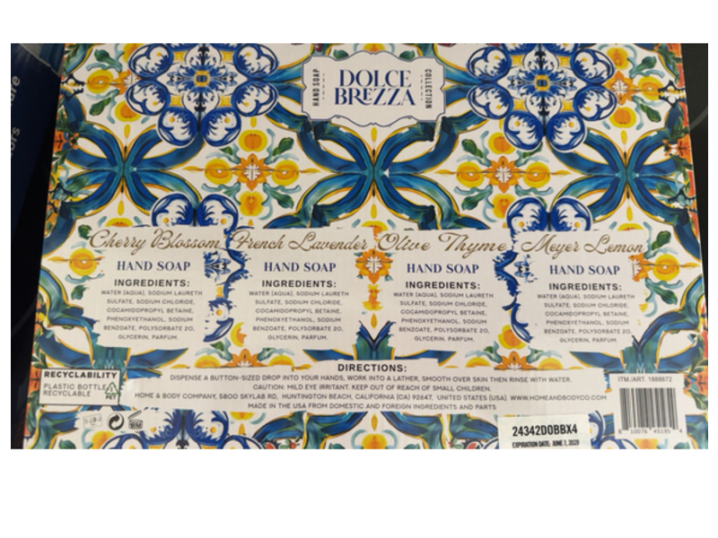 Dolce Brezza Collection Hand Soap, Meyer Lemon + Olive Thyme, Fresh Lavender & Cherry Blossom, 21.5 fl oz/636 mL, 4 Count