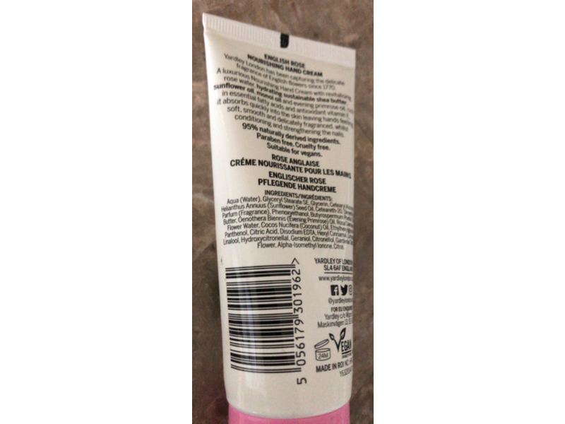 Yardley London Nourishing Hand Cream, English Rose, 1.7 fl oz/50 mL