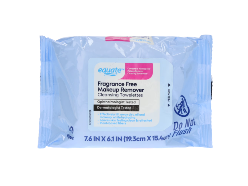 Equate Makeup Remover Cleansing Towelettes, Fragrance Free, 40 Count.