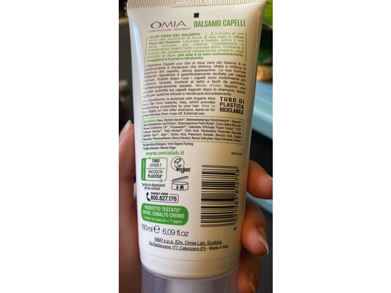 Omia Organic Hair Conditioner, Aloe Vera, 6.09 fl oz/180 mL