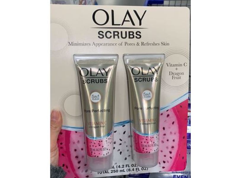 Olay 5 in 1 Clean Pore Perfecting Scrub, Vitamin C + Dragon Fruit, 4.2 fl oz/125 mL, Pack of 2