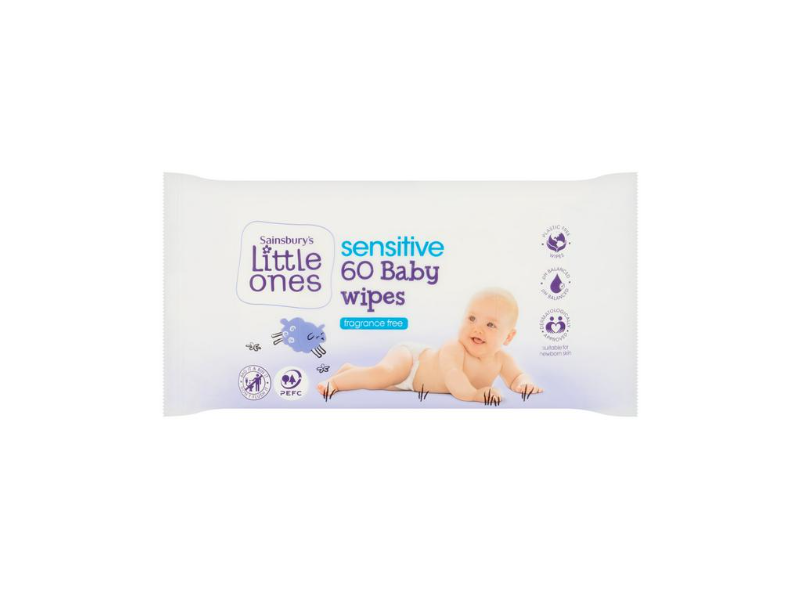 Sainsbury's Little Ones Sensitive Baby Wipes, Fragrance Free, 60 Count