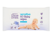 Sainsbury's Little Ones Sensitive Baby Wipes, Fragrance Free, 60 Count - thumbnail 1