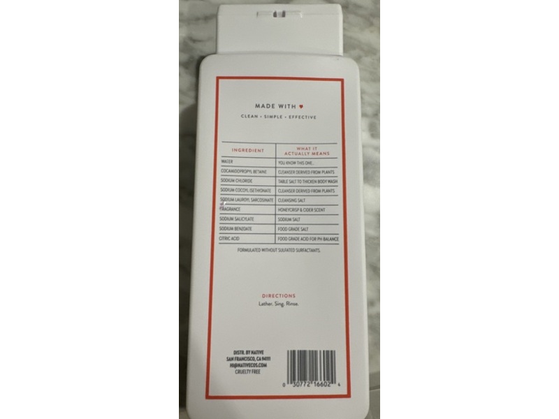 Native Body Wash, Honeycrisp & Cider, 18 fl oz/532 mL