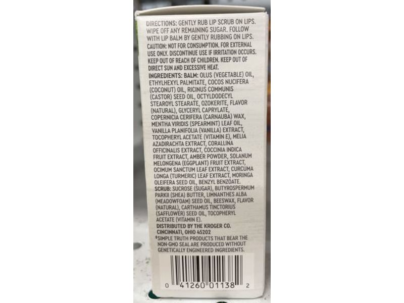 Simple Truth Lip Balm & Scrub, Vanilla + Mint, 1.8 oz/52 g