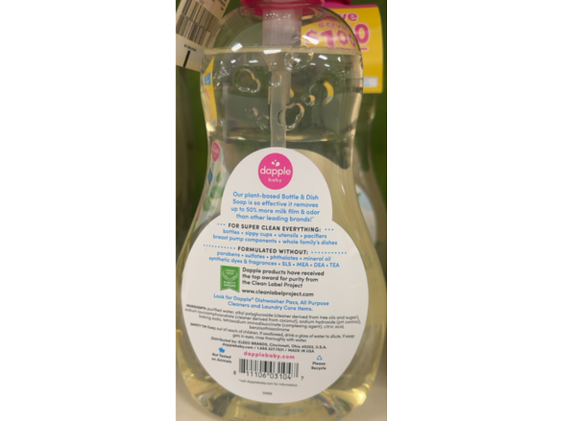Dapple Baby Bottle & Dish Soap, 16.9 fl oz/500 mL, Pack Of 3