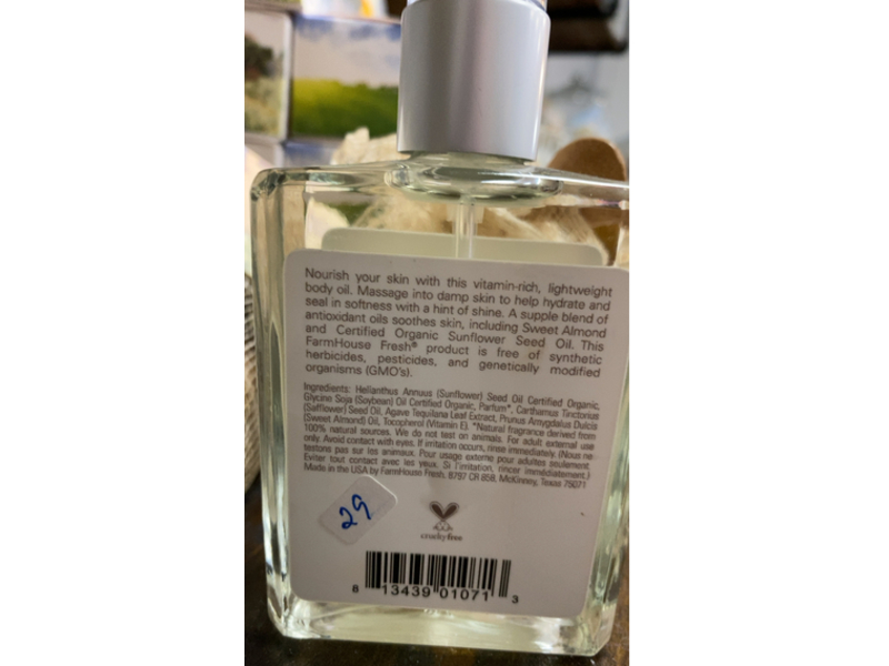 FarmHouse Fresh Organics Blushing Agave Body Oil, Organic Sunflower Seed Oil, 4 fl oz/118 mL