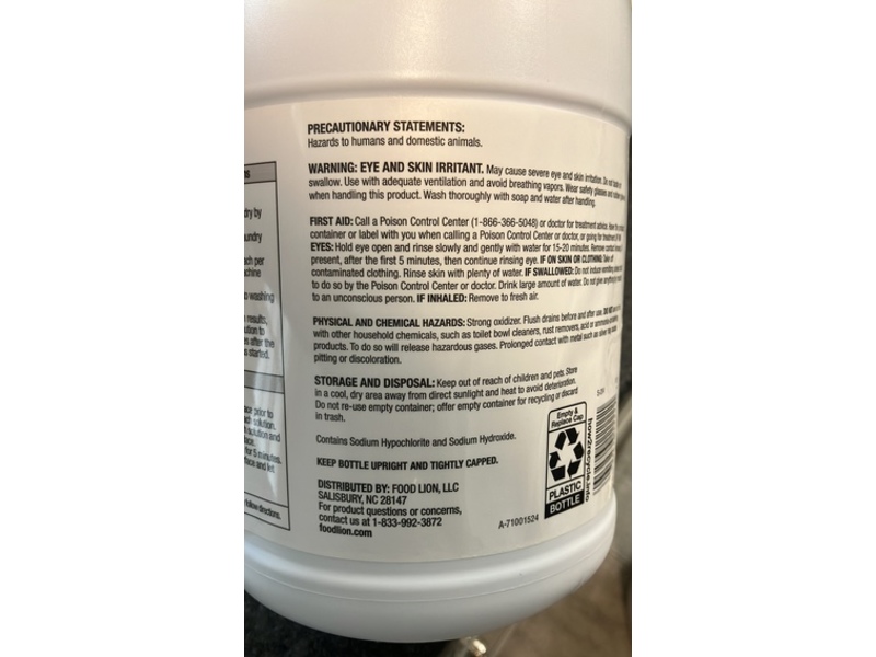 Food Lion Low-Splash Bleach, Linen, 81 fl oz/2.39 L
