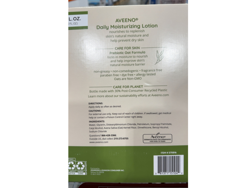 Aveeno Daily Moisturizing Lotion, 20 fl oz/591 mL, Pack Of 2