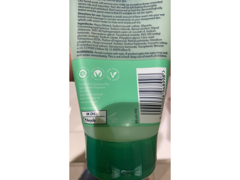 Boots Everyday Facial Wash, Cucumber, 150 mL