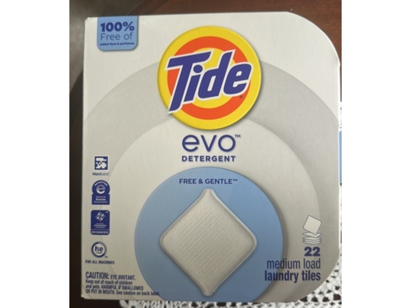 Tide Evo Detergent Laundry Tiles, Free & Gentle, 22 Loads, 22 Count