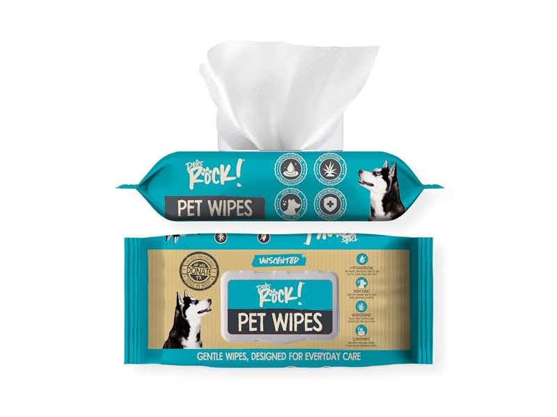 Dogs Rock! Cleansing & Deodorizing Pet Wipes, Unscented, 100 Count