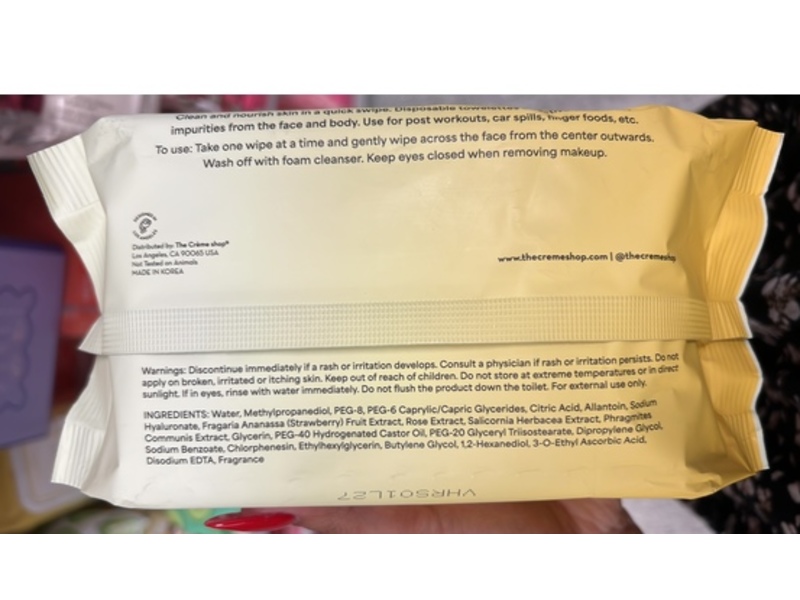 The Creme Shop Brightening Cleansing Towelettes, Vitamin C & Hyaluronic Acid, 120 Count, Pack Of 2