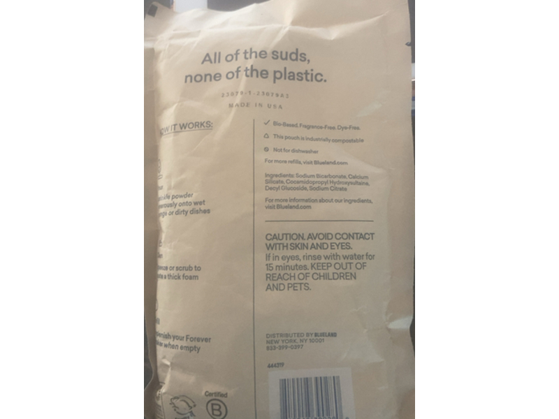 Blueland Powder Dish Soap, Fragrance Free, 16 oz/453 g