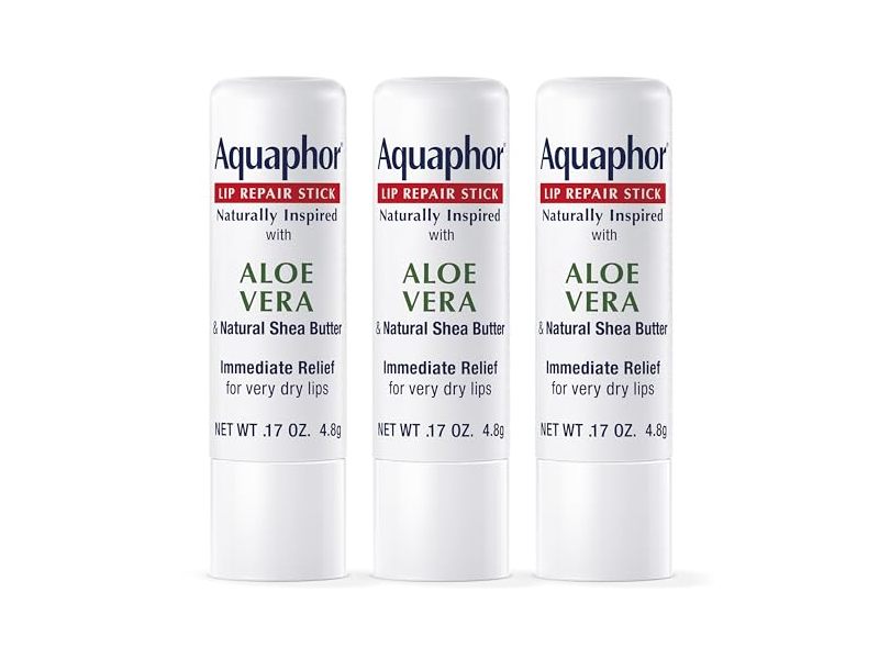 Aquaphor Naturally Inspired Lip Repair Stick, Aloe Vera, 0.17 oz/4.8 g, Pack of 3