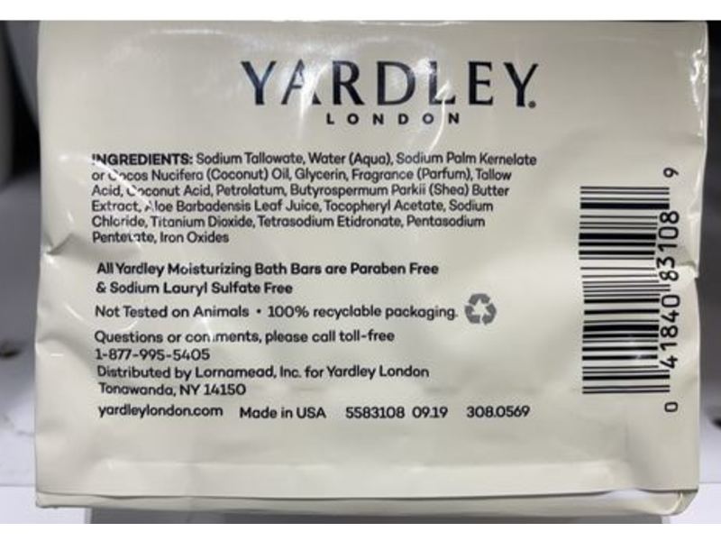 Yardley London Moisturizing Bath Bar, Creamy Coconut, 2 Count, Pack of 4