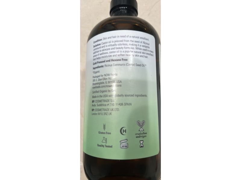 NOW Solutions Organic Castor Oil, 16 fl oz/473 mL