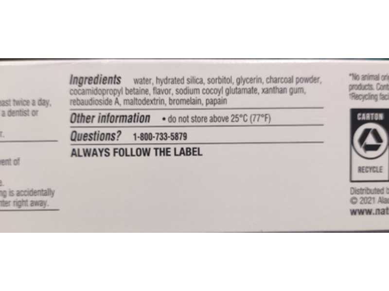 Natean Clean + Whiten Charcoal Toothpaste, Fluoride Free, Clean Mint, 4.7 oz/133 g