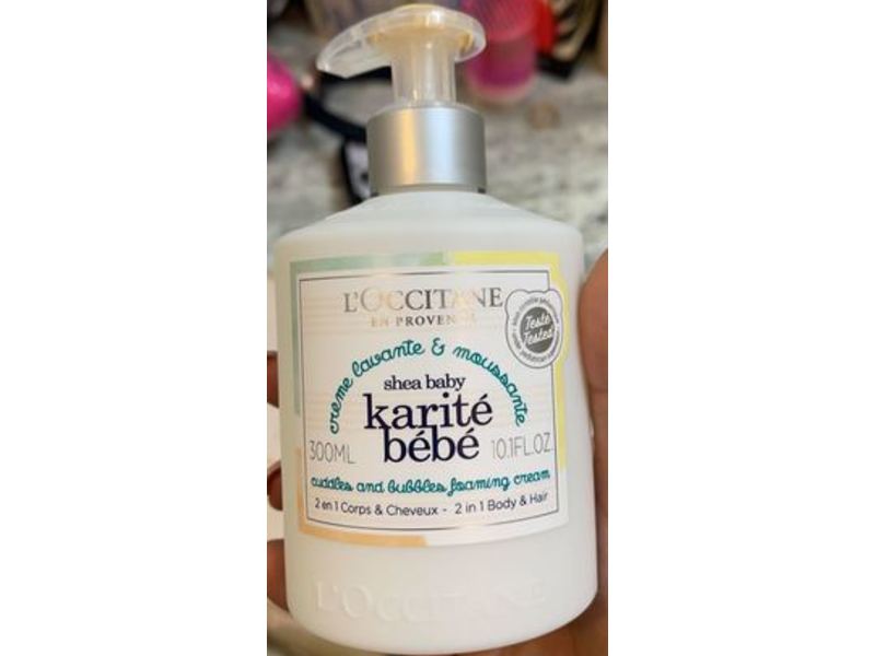 L'Occitane En Provence 2 In 1 Body & Hair Cuddles And Bubbles Foaming Cream, Karite Bebe, 10.1 fl oz/300 mL