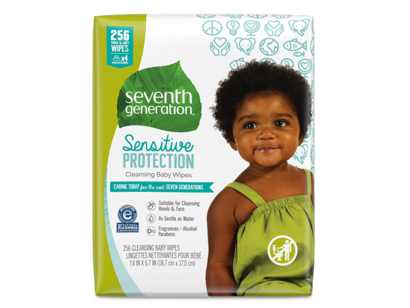 Seventh Generation Sensitive Protection Cleansing Baby Wipes, Free & Clear, 256 Count