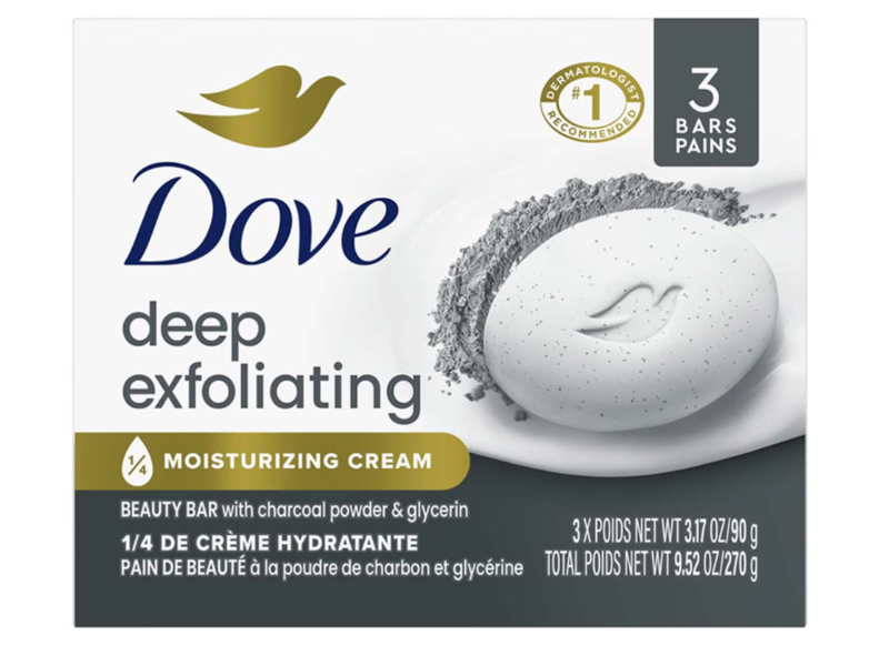Dove Deep Exfoliating Bar Soap, Moisturizing Cream, 3.17 oz/90 g, 3 Count