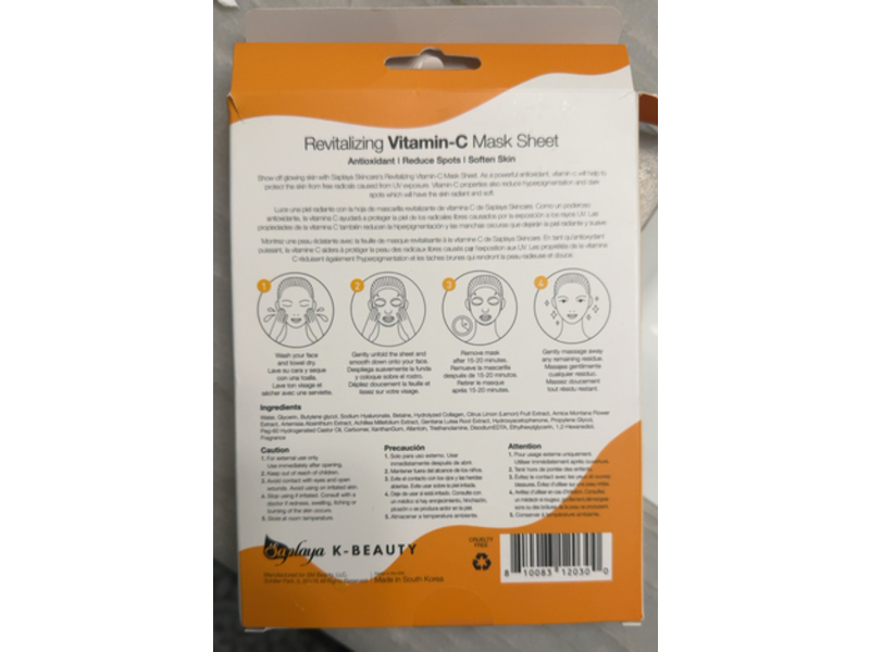 Saplaya Revitalizing Vitamin-C Facial Mask Sheet, Pack Of 6