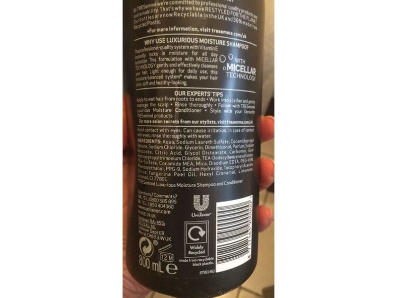 Tresemme Moisture Rich Shampoo, Restyled For The Planet, 800 mL