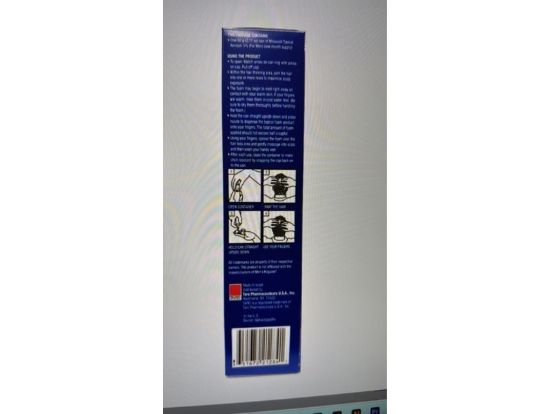 Taro Minoxidil Topical Aerosol Hair Regrowth Treatment, Unscented, 2.11 oz/60 g