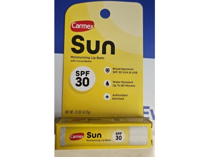 Carmex Sun Moisturizing Lip Balm, Cocoa Butter, SPF 30, 0.15 oz/4.25 g