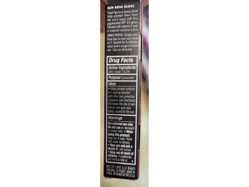 e.l.f. Sun Boss Lip Gloss Sunscreen, SPF 25, Blush Much?, 0.13 fl oz/4.0 mL