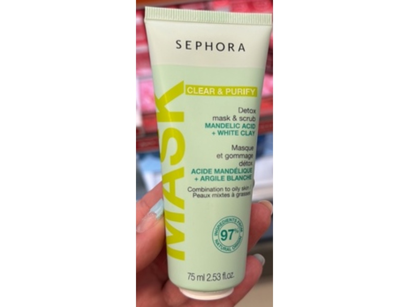 Sephora Clear & Purify Detox Mask & Scrub, Mandelic Acid + White Clay, 2.53 fl oz/75 mL