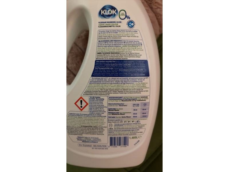 Klok Liquid Detergent Color, 27 Loads, 1.485 L