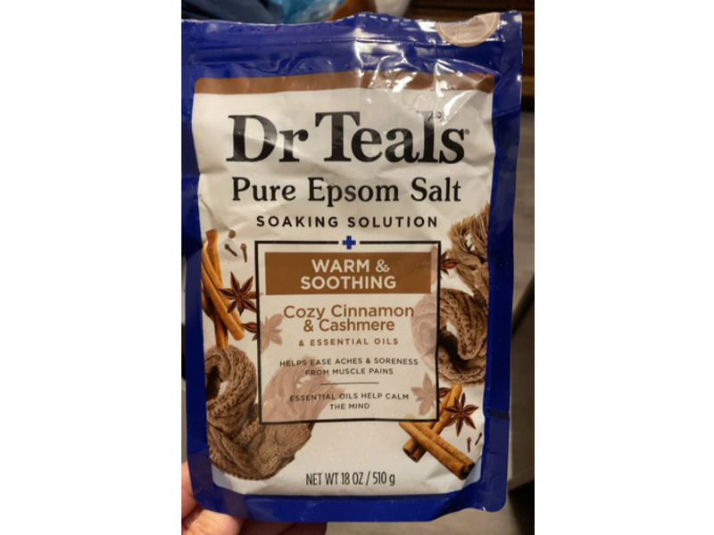 Dr Teals Warm & Soothing Pure Epsom Salt, Cozy Cinnamon & Cashmere & Essential Oils, 18 oz/510 g