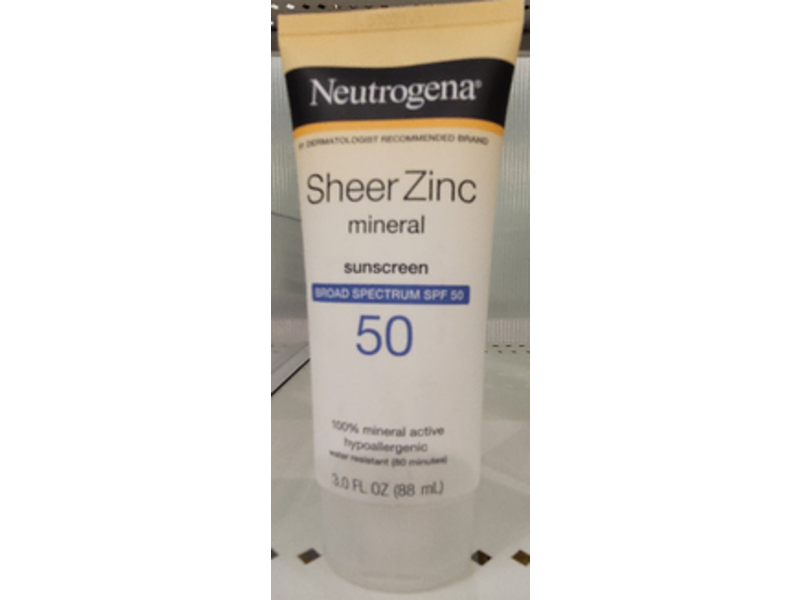 Neutrogena Sheer Zinc Mineral Sunscreen Lotion, SPF 50, 3.0 fl oz/88 mL