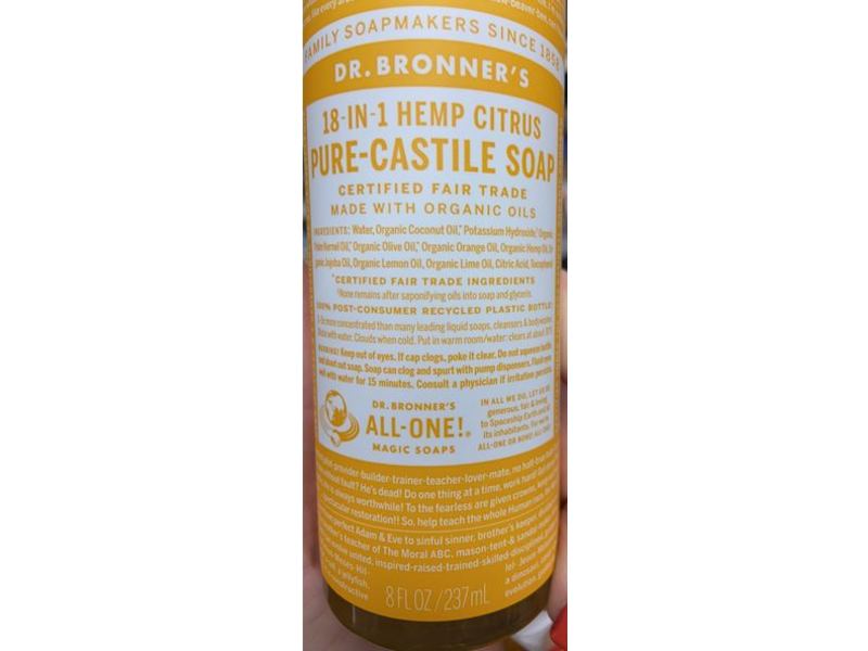 Dr. Bronner's 18-in-1 Hemp Citrus Liquid Soap, 8 fl oz/237 mL