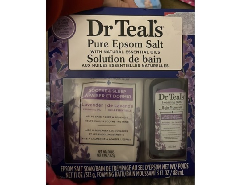 Dr Teal's Lavender Essential Oil Epsom Salt and Foaming Bath Sampler Set, 2 Piece, Off White